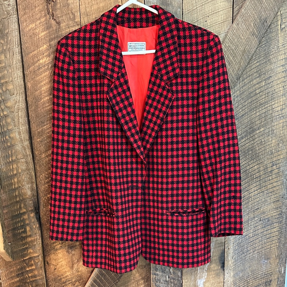 Vintage Miss Pendleton Red & Black 100% Virgin Wool Blazer/Jacket Size 14